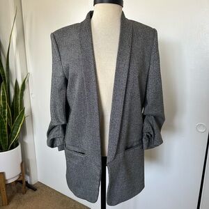 Zara Woman Herringbone Black Grey Charcoal Blazer M